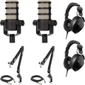Rode PodMic Dynamic Podcasting Microphones (Pair) with 2X PSA1+ Professional Studio Boom Arms NTH-100 Professional Closed Back Over Ear Headphones XLR Cables and StreamEye Polishing Cloth