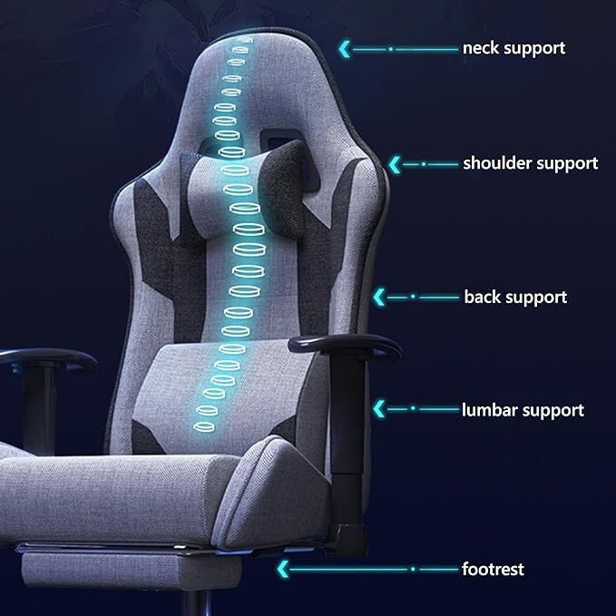 Video Game Chairs with Footrest Comfortable Fabric Gamer Chair for Adults High Back Gaming Chair Reclining Computer Chair with Headrest and Lumbar Support