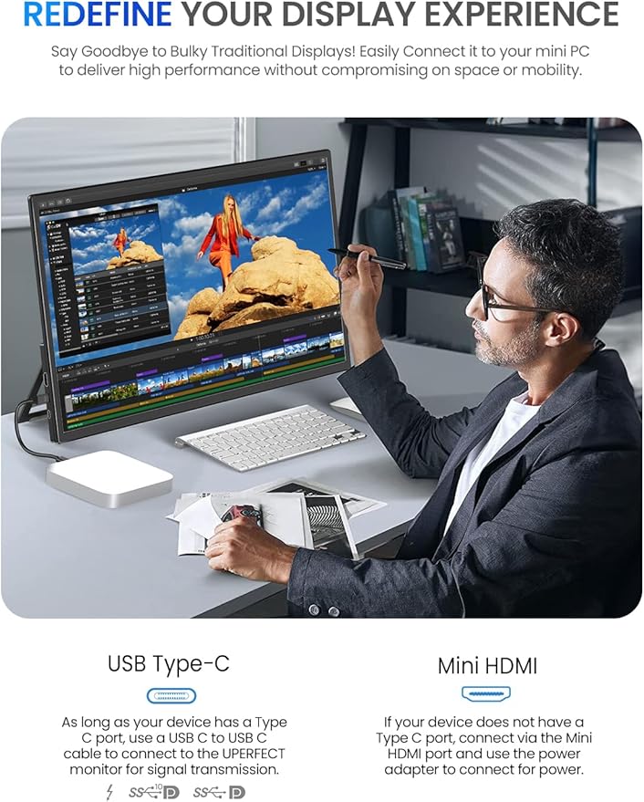 UPERFECT 21.5” 120HZ Touchscreen Portable Monitor w/Stand &amp VESA Large Portable Gaming Monitor with HDMI Type C External Display for Laptops Steamdeck MacBook Phones Mini PC