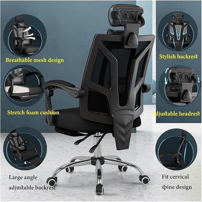 Chair Office Chair with Foot Rest Ergonomic Mesh Desk Chair Lumbar Support Computer Chair with Adjustable Headrest Swivel Task Chair Adjustable Height Gaming Chair (Color : /Blue)