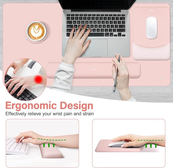 MOSISO Keyboard Mouse Pad Set Large Gaming Mouse Pad&ampRectangular Keyboard Wrist Rest&ampMousepad with Wrist Rest&ampCoaster Ergonomic Non-Slip&ampEasy Typing Pad with Curved Silicone Lining