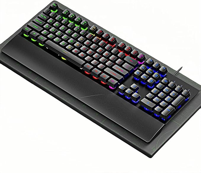 Wired Rainbow LED Gaming Keyboard104 Keys Light Up Mechanical Feeling Computer Keyboard With Palm Rest for Windows LaptopPC Gamers Office DeviceTravel Easy to Carry on Business TripWoking(Black)