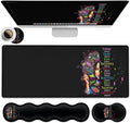 Extended Large Mouse Pad+Keyboard Wrist Rest Support  Ergonomic Memory Foam Wrist Rest 4Pcs (31.5×11.8 in) Desk Pad Set for Home Office Anime African American Woman XXL Gaming Black Mouse Pad