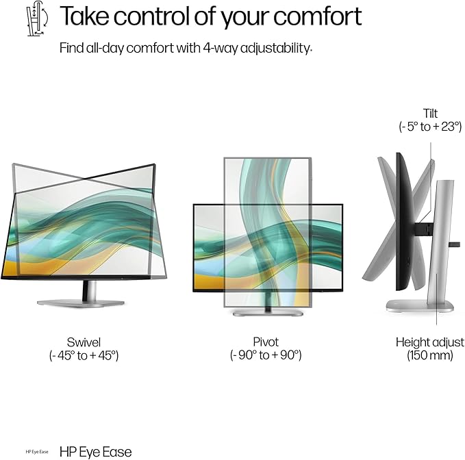 HP Series 5 Pro 24 FHD Monitor with 100 Hz 350 Nits WUXGA IPS 5ms Anti-Glare Flicker Free VESA Mount (100mm) Adjustable Height Swivel Pivot &amp Dockztorm USB Port Expander | Black/Silver 2 P
