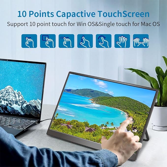 Portable Monitor Touchscreen 14USB-C &amp FHD External Display 100% sRGB Anti-Glare Eye CarePrivacy ProtectionLow-PowerVESA Mountable Travel Monitor for Laptop/Mac/Gaming/Office