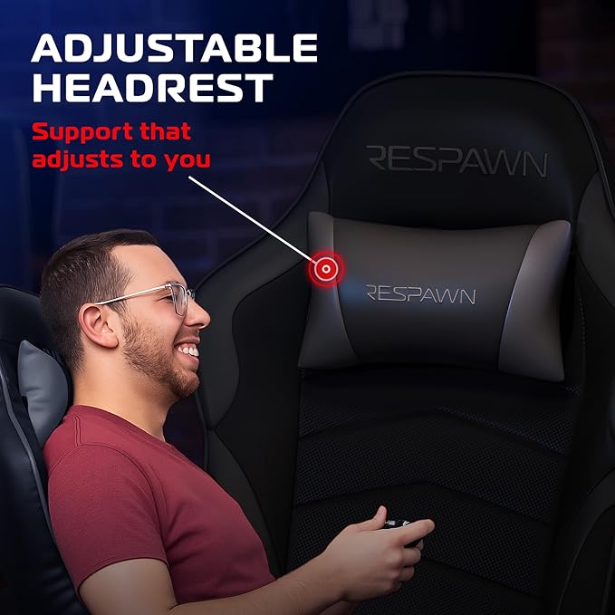 Respawn 900 Console Gaming Recliner with Footrest and Lumbar Support - Comfortable Ergonomic Gaming Chair with Headrest No Wheels Reclining Heavy Duty Racing Style Video Game Chairs - Gray