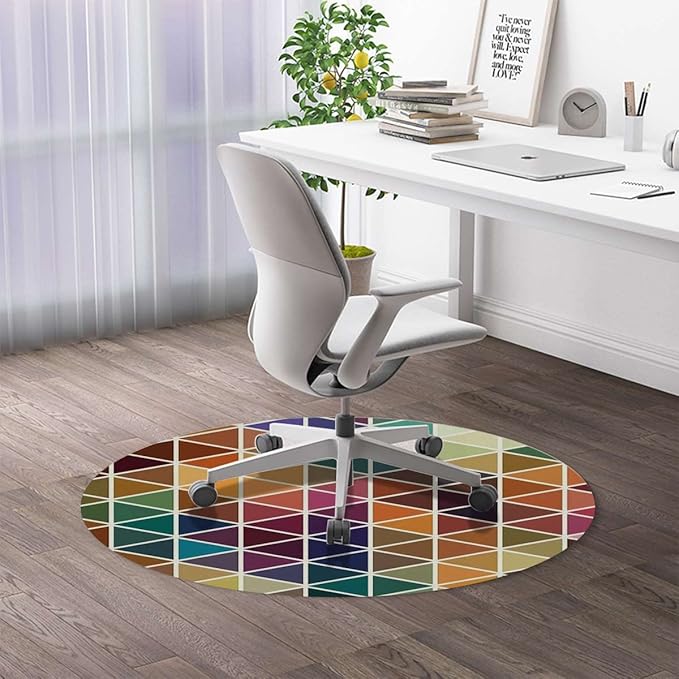 Blue Purple PU Leather Office Chair Mat Hardwood Floor Computer Desk Mat 80s Memphis Zigzag Anti-Slip Gaming Chair Mat Round Floor Mat Durable Floor Protector Geometric Diameter 39.4 in