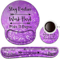 Keyboard Wrist Rest and Mouse Pad with Wrist Support Ergonomic Mouse Pad CoasterEasy Typing Pain ReliefKeyboard Mousepad SetStay Positive Work Hard and Make It Happen Purple Glitter