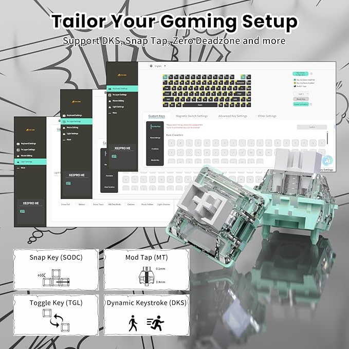 ATTACK SHARK X82 PRO HE Magnetic Gaming Keyboard8KHz Polling RateAdjustable Actuation Rapid TriggerTri-Mode Wireless PC Keyboard with 5000mAh BatteryCloud/Software Drive for Win/MacComic
