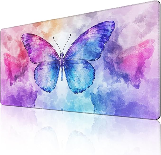 Extra Large Butterfly Mouse Pad 48x24 Inch – 3XL Huge Waterproof Desk Mat with Non-Slip Rubber Base &amp Stitched Edges Full Coverage Mousepad Keyboard Mat for Work Game Office(Purple XXXXL)