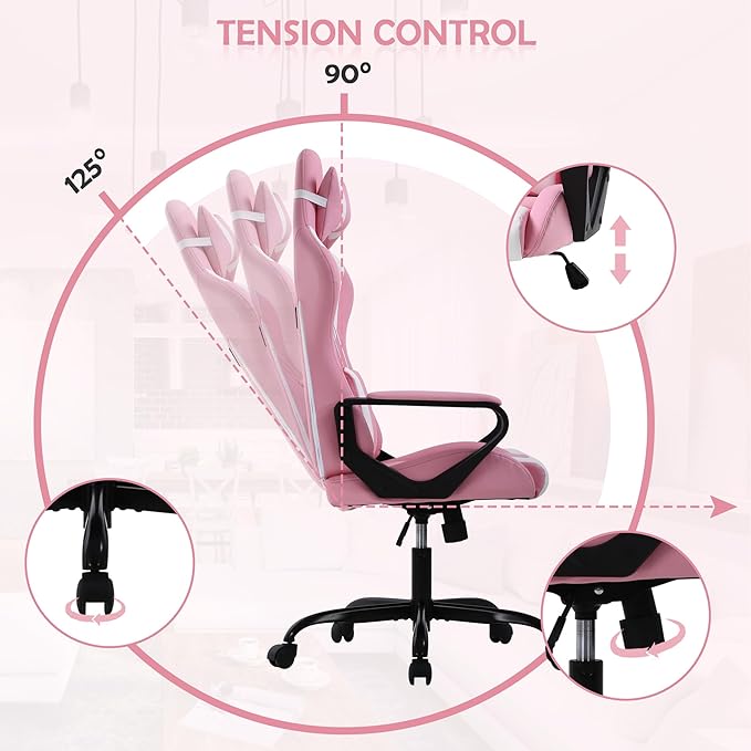 Gaming Chair High Back PU Leather Gaming Chairs Computer Chair with Armrest Headrest and Lumbar Support for Kids Teen Adults Men Women Height Adjustable Gamer Chair Computer Chairs for Adults