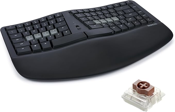 KINESIS mWave Ergonomic Keyboard for PC (Black) | Mechanical Switches | Bluetooth &amp USB | Programmable | Backlit | Windows Modifiers &amp Hotkeys
