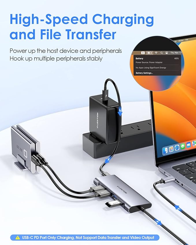 LENTION USB C Hub 6-in-1 USB C Dongle with 3.3ft Long Cable 4-Port USB 3.0 Hub 4K HDMI Adapter 100W PD Charging for MacBook Pro/Air Dell XPS HP Chromebook Steam Deck (C35-1M Space Gray)