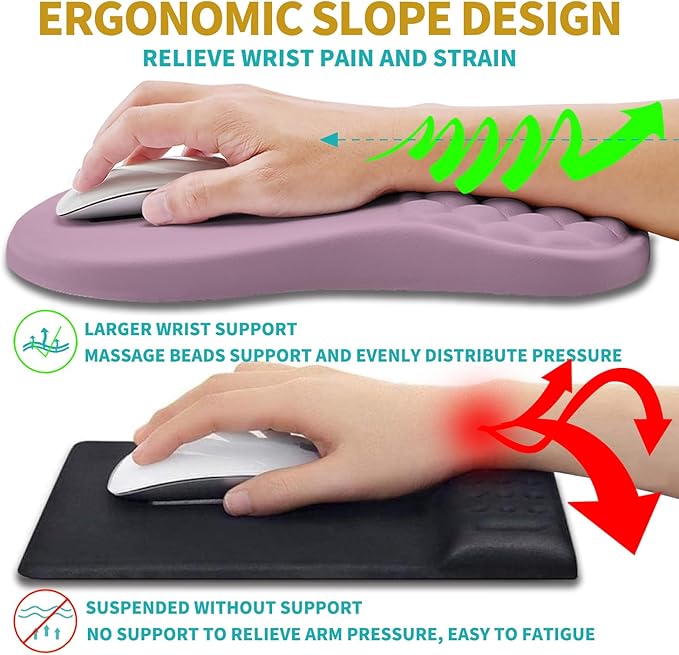 Hokafenle 2 in 1 Ergonomic Mouse Pad Wrist Support &amp Wrist Rest for Computer Keyboard Set with Relieve Carpal Tunnel Pain Massage Bulge and Full Memory Gel Design (2In1 Set Purple)