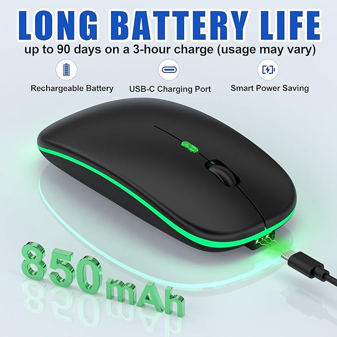 LED Wireless Mouse for Laptop/MacBook/iPad - Built-in Mouse Jiggler &amp 4-Mode (Bluetooth 5.2/3.0 &amp 2.4GHz USB-A/C) Rechargeable Silent Mouse Multi-Device Compatible with macOS/iOS/Windows/Andro