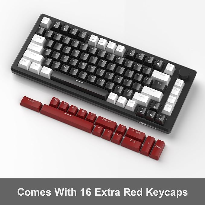 MageGee 75% Mechanical Gaming Keyboard Compact Blue Backlit Wired Gaming Keyboards with Yellow Switches EVA Foam Knob Control STAR75 Portable NKRO PC Gaming Keyboard - White &amp Black