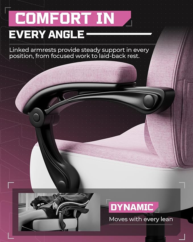 GTPLAYER Gaming Chair Computer Chair with Footrest and Lumbar Support for Adults 360°-Swivel Big &amp Tall Reclining Seat for Office or Gaming (Pink)