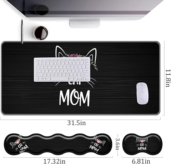 Keyboard Wrist Rest+Mouse Wrist Pad+Desk Pad SetMemory Foam Ergonomic Easy Typing Pain Relief for Computer Laptop Office Home - Cat Mom Floral