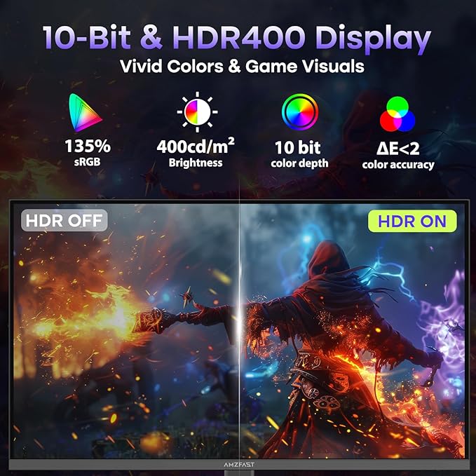 Amzfast 27 Inch Gaming Monitor 320Hz 240Hz WQHD 2560 x 1440p Fast IPS Monitor 1ms G-SYNC Compatible HDR400 135% sRGB 99% DCI-P3 PIP/PBP Height Adjustable HDMI 2.1 x 2&ampDP 1.4 x 2 G27F6Q MAX