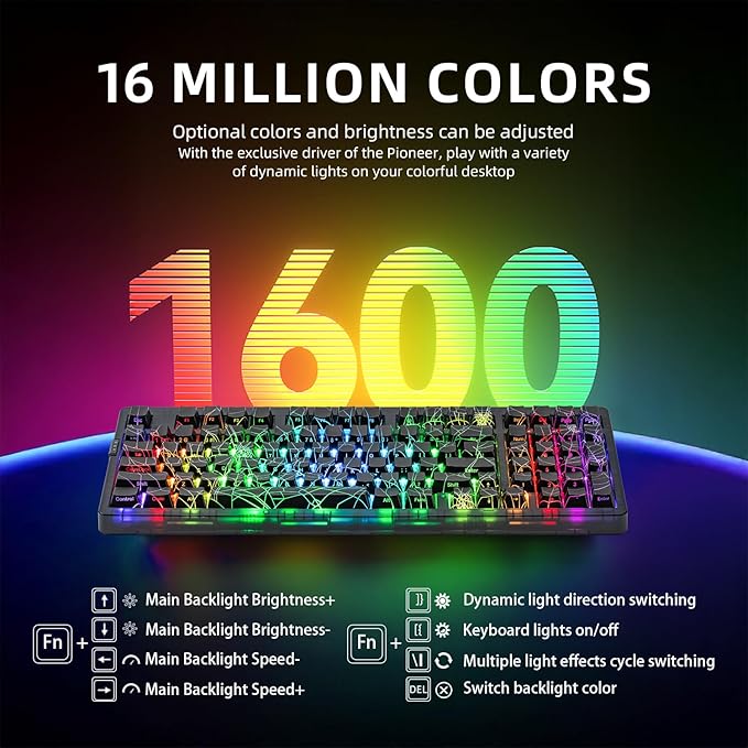 ZORNHER ZH980 Mechanical Keyboard Wireless95% Creamy Keyboard with Number PadHot-Swappable Custom Gaming KeyboardShine Through Spider Web PCLoud Clicky Blue Switches