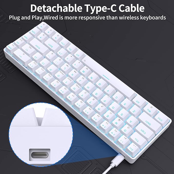 DIERYA T68SE 60% Gaming Mechanical KeyboardUltra Compact Mini 68 Key with Blue Switches Wired KeyboardAnti-Ghosting Keys for Windows Laptops and PC GamersWhite