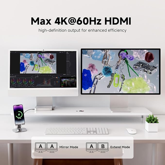 Minisopuru DS802PRO iMac Accessories with 4K@60Hz HDMI USB C Charging 2.5GbE 4TB M.2 SSD Enclosure USB C Hub for iMac 24 inch M1/M3/M4 iMac Hub with 4 USB SD/TF Audio | Silver