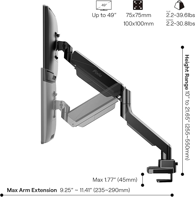 Pixio PX279 Prime Neo 27 inch 240Hz Refresh Rate FHD 1080p Resolution Fast IPS Panel 1ms GTG Response Time Gaming Monitor with PS2S Ultrawide Heavy-Duty Premium Single Monitor Arm