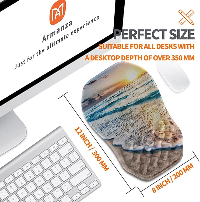 Ergonomic Slope Mouse Pad Wrist Support Wrist Rest Mousepad for Carpal Tunnel Pain Relief with Massage Bulge and Slow Rebound Memory Foam (12x8 inch Sunrise Beach)