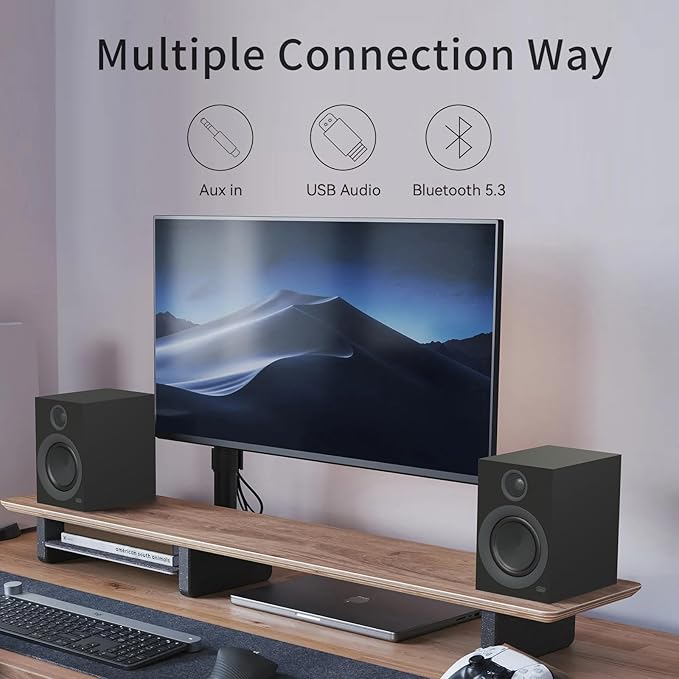 Bluetooth Bookshelf Speakers 75W Powered Active Speaker with 4 Inch Woofer HiFi Speaker with aptX Bluetooth USB for Home Studio Gaming Set of 2 Black