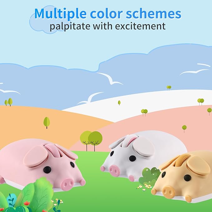 Wireless Bluetooth Mouse Cute Little Pig Dual Mode(BT &amp 2.4G USB) Silent Portable Ergonomic Wireless Optical Kawaii Mice for PC Laptop Tablet Computer Kids Boys Girls Animal Lovers Gift (White)