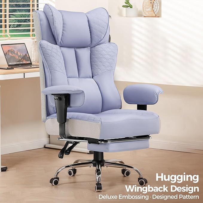 GTPLAYER Big and Tall Office Chair 400LBS Wide Ergonomic Gaming Chair with Deluxe Embossing Designed Leather with Foot Rest150°Reclining Adjustable Soft Armrests Pocket Spring Back Support and Pillow