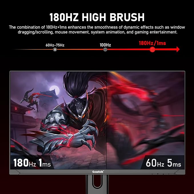 Gawfolk 27 inch 2K QHD(2560×1440) PC Screen 180Hz Gaming Monitor 1ms Without Bezel FreeSync100% sRGB 178° Wide Viewing Angle HDMI2.0 &amp DisplayPort 1.4 75 * 75MM Wall Mount Compatible- Black