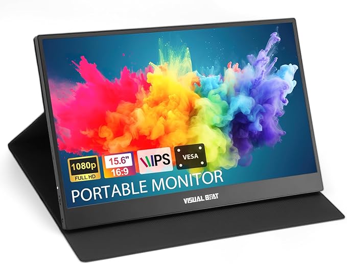 Portable Monitor 15.6'' 1080P FHD USB-C HDMI Computer Display IPS HDR VESA w/Smart Cover Dual Speakers for Laptop PC Mac Phone PS4/5 Xbox