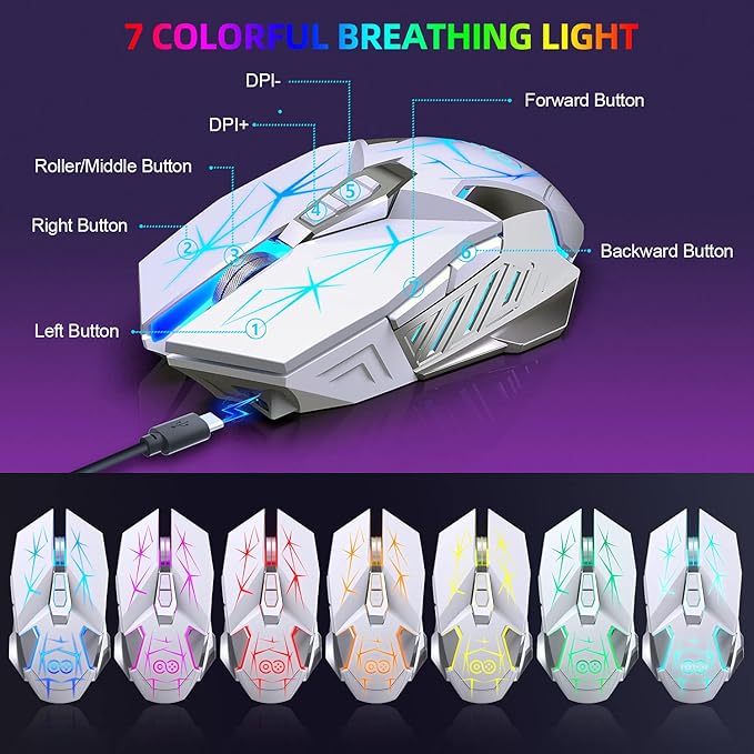 H8 Wireless Gaming Keyboard and Mouse Combo LED Backlit Rechargeable 3800mAh Battery Mechanical Feel Anti-ghosting Keyboard with Wrist Rest + 7D 3200DPI Mice for Windows Mac PC Laptop
