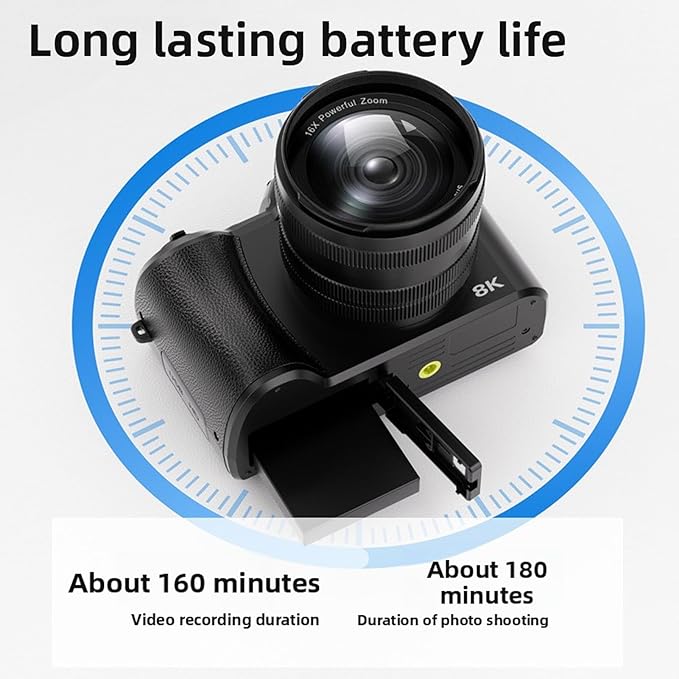 Diyeeni 8K Digital Camera 88MP HD Dual Lens 16X Zoom WiFi Webcam with 3.2 Inch Touchscreen Flash Lens Hood for Photography Selfie Video Streaming