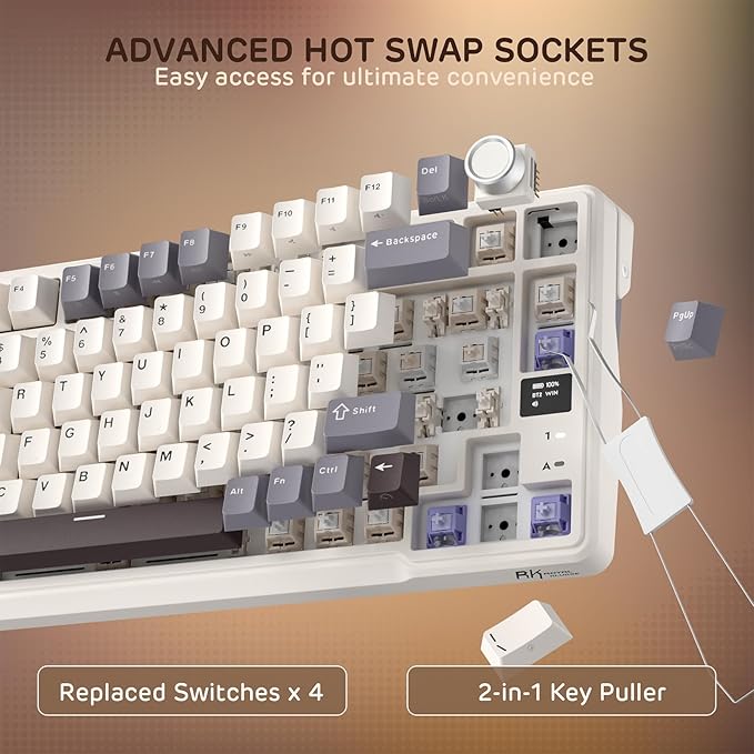 RK ROYAL KLUDGE L98 Wireless Mechanical Keyboard w/Left-Handed Southpaw Design Numpad &amp Hot Swappable Knob Tri-Mode 95% Keyboard BT/2.4G/USB-C Pro Software Gasket Mount Massive 8000mAh Battery