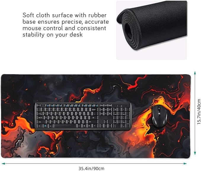 Flame Large Gaming Mouse Pad 35.5 X 16 Inch Extended Desk Mat for Keyboard and Mouse Waterproof Computer Mousepad with Stitched Edges &amp Non-Slip Base