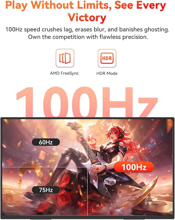 HotYeah 23.8 100Hz Portable Monitor 1080P FHD 100% sRGB IPS USB-C HDMI Large External Monitor Home Gaming 2nd Screen w/180° Adjustable Kickstand for MacBook Laptop PC Phone Tablet Switch PS5