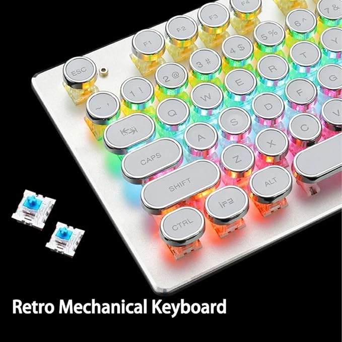 Vikye RGB Backlit Gaming Keyboard 104 Keys Blue Switch Mechanical Keyboard with Multimedia Shortcut Keys Ergonomic Design for 7 8 10 for OS X PC Laptop (White)