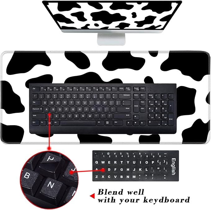 Keyboard Wrist Rest and Mouse Pad with Wrist Support Set Ergonomic CoasterMemory FoamEasy Typing Pain ReliefLarge XL Desk Mat 31.5x 11.8Cow Print