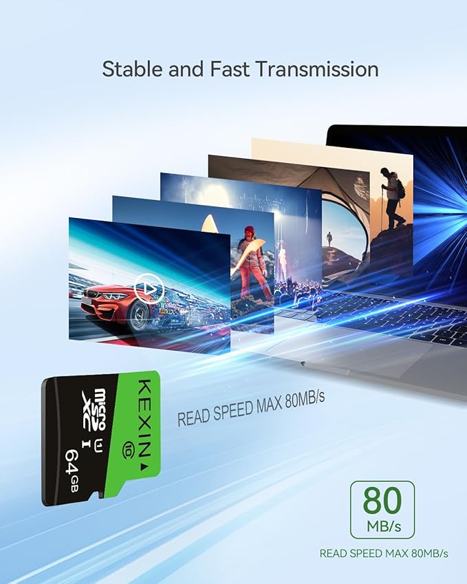 KEXIN 64GB Micro SD Card 3 Pack with SD Adapter microSDXC Memory Card UHS-I C10 U1 Micro SD Card Full HD High Speed TF Card for Tablet Action Camera Dash Cam Drone Game Console 64 G 3 Pack
