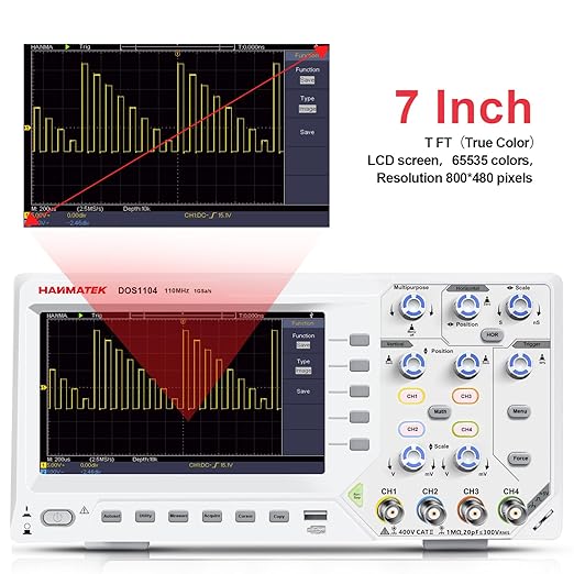 HANMATEK DOS1104 Digital Oscilloscope with 4 Channels and Screen 7 inch / 18 cm TFT-LCD Display Portable Professional Oscilloscope Kit with 1GS/s Sampling Rate