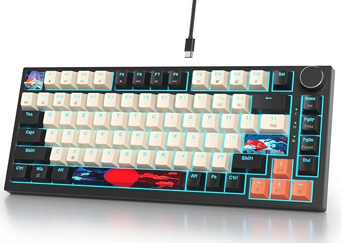 Fogruaden Wired 75 Percent Gaming Keyboard RGB Backlit 75% Percent Mechanical Keyboard Gasket Mount TKL Mechanical Keyboard Hot Swappable Red Switch NKRO Compact Gaming Keyboard with Volume Knob