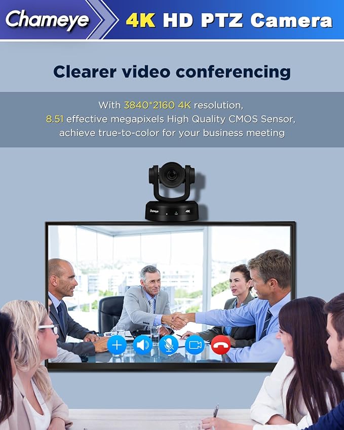 Chameye 4K PTZ Conference Room Camera 10X Optical Zoom AI-Auto Tracking PTZ Camera 4K Bundle NDI PTZ Controller C410+E300