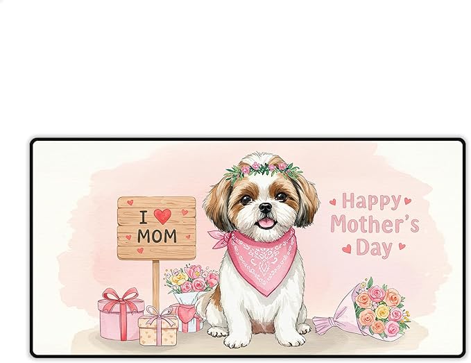 Happy Mother's Day Shih Tzu Love Dog Mom Heart Flower Desk Mat Full Keyboard Mouse Pad Lion Dog Lover Gifts Large Mousepad 12004