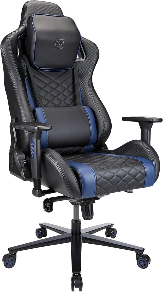 Realspace RS Gaming™ Davanti Vegan Leather High-Back Gaming Office Chair Black/Blue BIFMA Compliant
