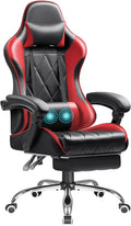 Shahoo Gaming Chair with Footrest and Massage Lumbar Support Computer Game Chairs Ergonomic Office Seat Height Adjustable with Headrest Red