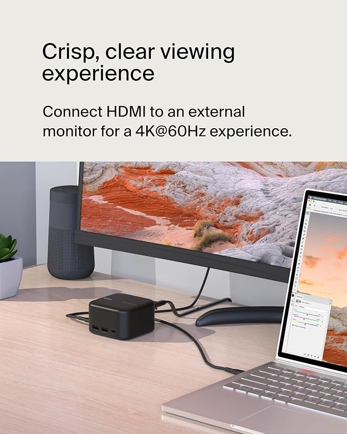 Belkin Connect USB-C 6-in-1 Core GaN Dock 130W Multiport Docking Station w/ 96W PD to Peripherals USB-C USB-A Gigabit Ethernet &amp HDMI 4K Ports for Gaming MacBook Pro PC Laptops &amp Chrom