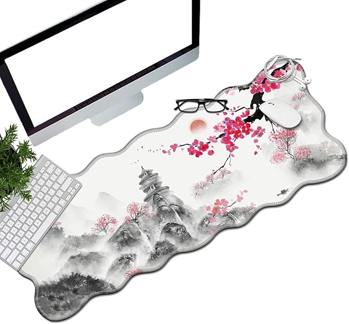 Japanese Cherry Blossom Desk Mat Mouse Pad 31.5 x11.8 XL Extended Mousepad Huge Mouse Pads with Stitched Edges Desk Pad for Work Game Office Home