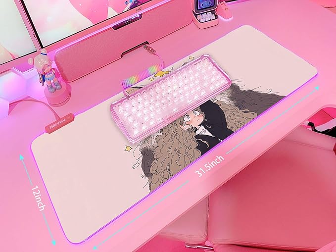 JMIYAV Pink RGB Gaming Mouse Pad 31.5x12 Inch PC XL Large Extended Glowing Led Light Up Desk Pad Non-Slip Rubber Base Computer Cute Mousepad Mat Desk Accessories Gaming Setup 56-820